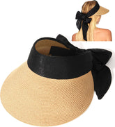 FURTALK Straw Sun Visor Hats for Women Summer Beach Sun Hat Packable UPF 80 Sun Protection Travel Hat with Big Tie