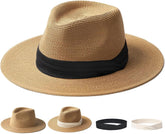 FURTALK Panama Hat Sun Hats for Women Men Wide Brim Fedora Straw Beach Hat UV UPF 80+