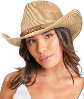 FURTALK Straw Cowboy Sun Hats for Women Men Western Cowgirl Hats with Wind Lanyard UPF 80+ Beach Hat