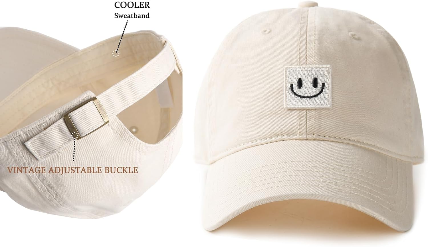FURTALK Smile Face Baseball Cap for Women Men Adjustable Unstructured Washed Low Profile Baseball Hat