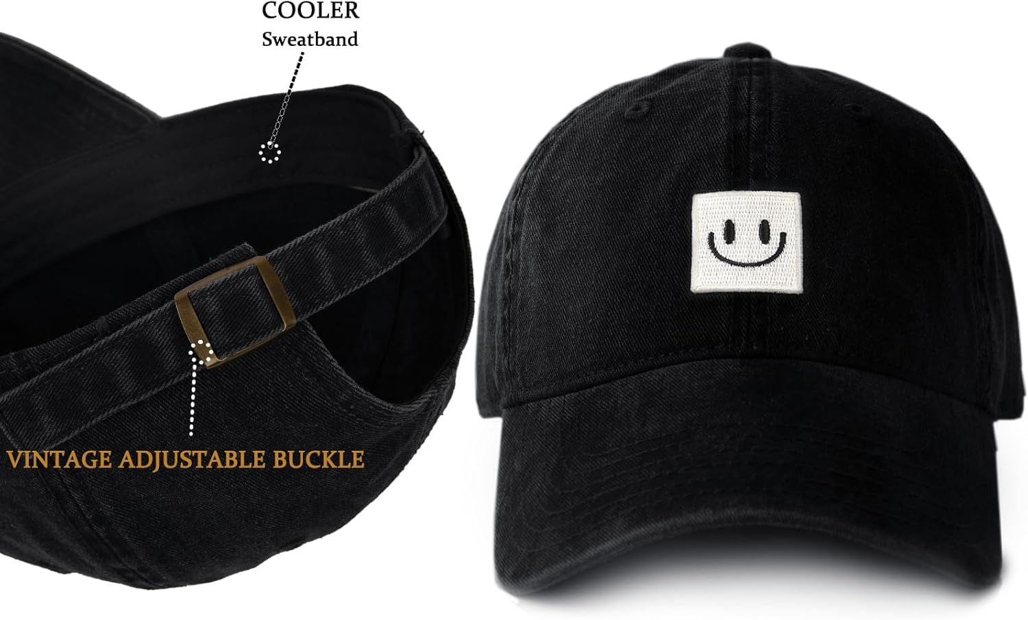 FURTALK Smile Face Baseball Cap for Women Men Adjustable Unstructured Washed Low Profile Baseball Hat