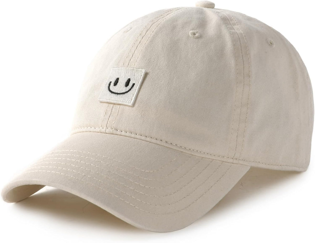 FURTALK Smile Face Baseball Cap for Women Men Adjustable Unstructured Washed Low Profile Baseball Hat