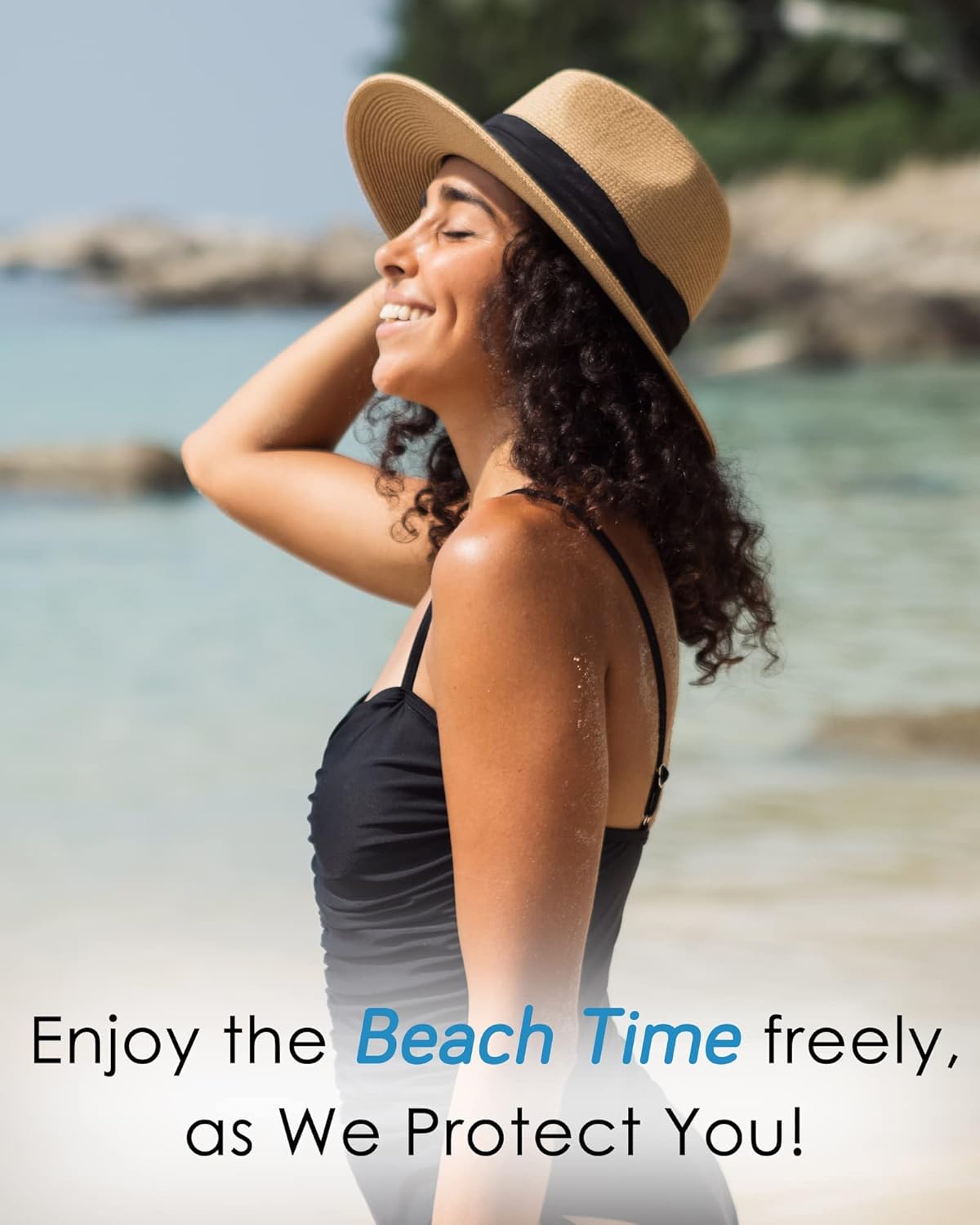 FURTALK Panama Hat Sun Hats for Women Men Wide Brim Fedora Straw Beach Hat UV UPF 80+