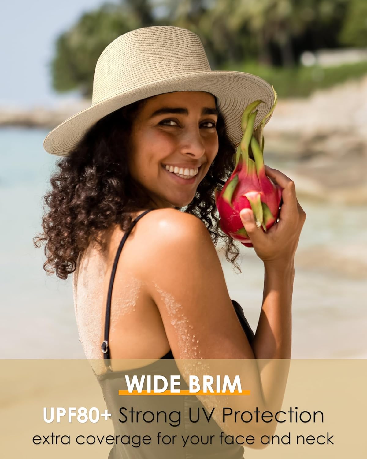 FURTALK Panama Hat Sun Hats for Women Men Wide Brim Fedora Straw Beach Hat UV UPF 80+