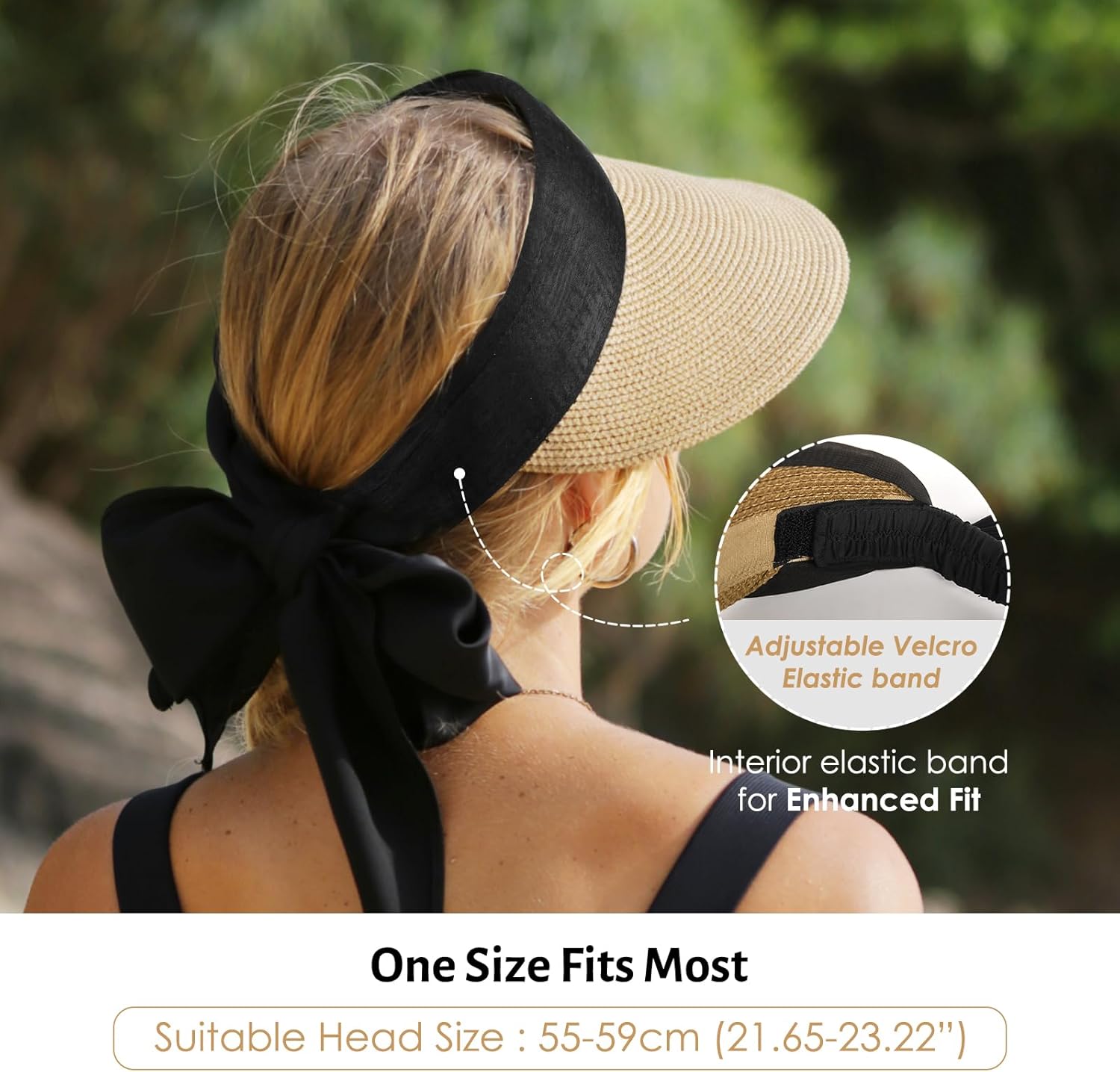 FURTALK Straw Sun Visor Hats for Women Summer Beach Sun Hat Packable UPF 80 Sun Protection Travel Hat with Big Tie