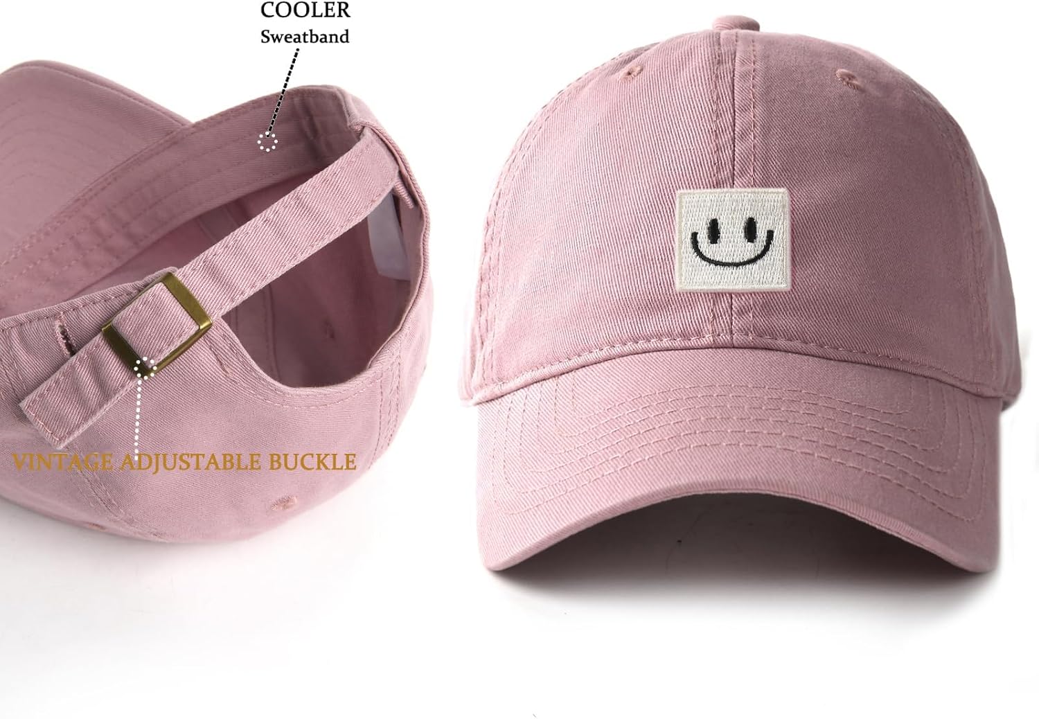 FURTALK Smile Face Baseball Cap for Women Men Adjustable Unstructured Washed Low Profile Baseball Hat