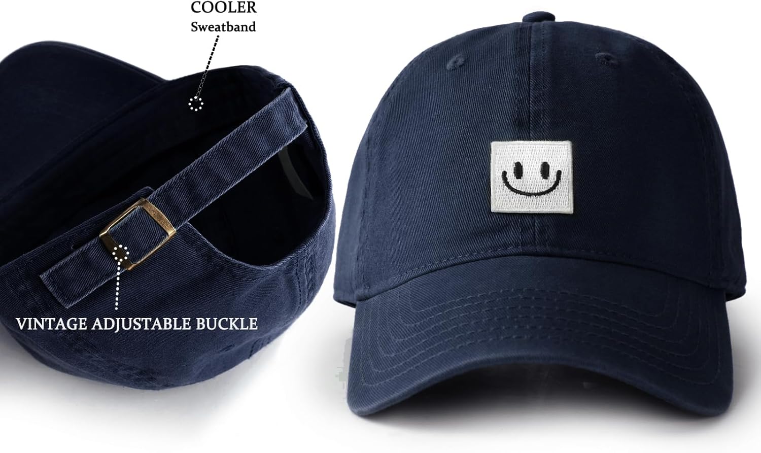FURTALK Smile Face Baseball Cap for Women Men Adjustable Unstructured Washed Low Profile Baseball Hat