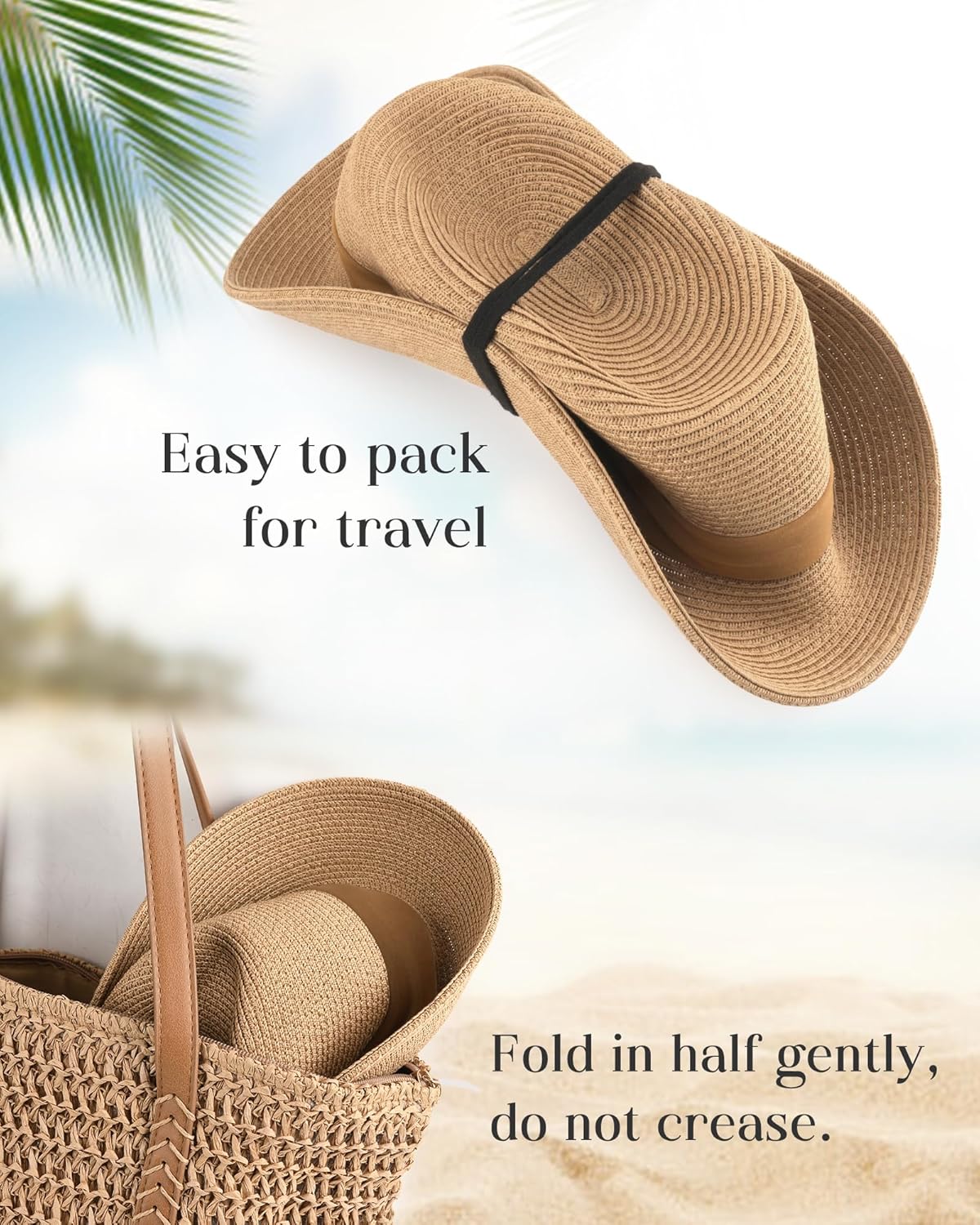 FURTALK Panama Hat Sun Hats for Women Men Wide Brim Fedora Straw Beach Hat UV UPF 80+