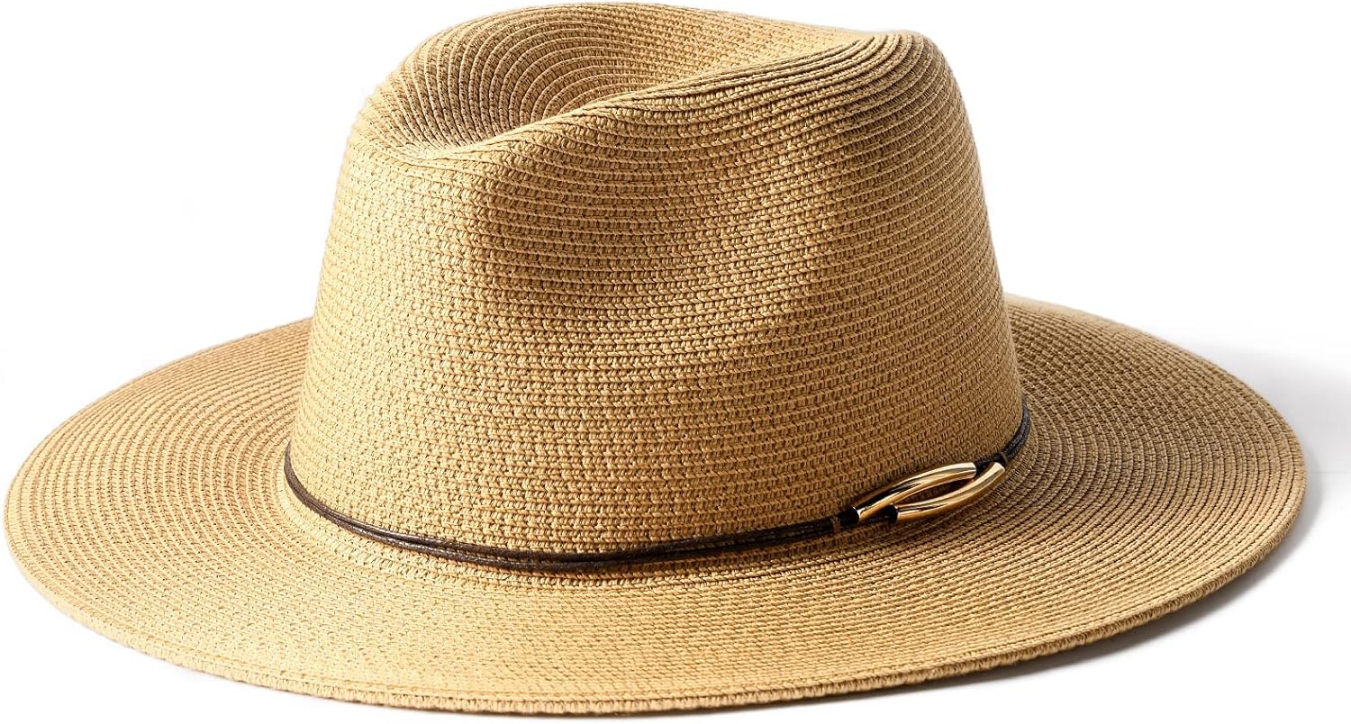FURTALK Panama Hat Sun Hats for Women Men Wide Brim Fedora Straw Beach Hat UV UPF 80+