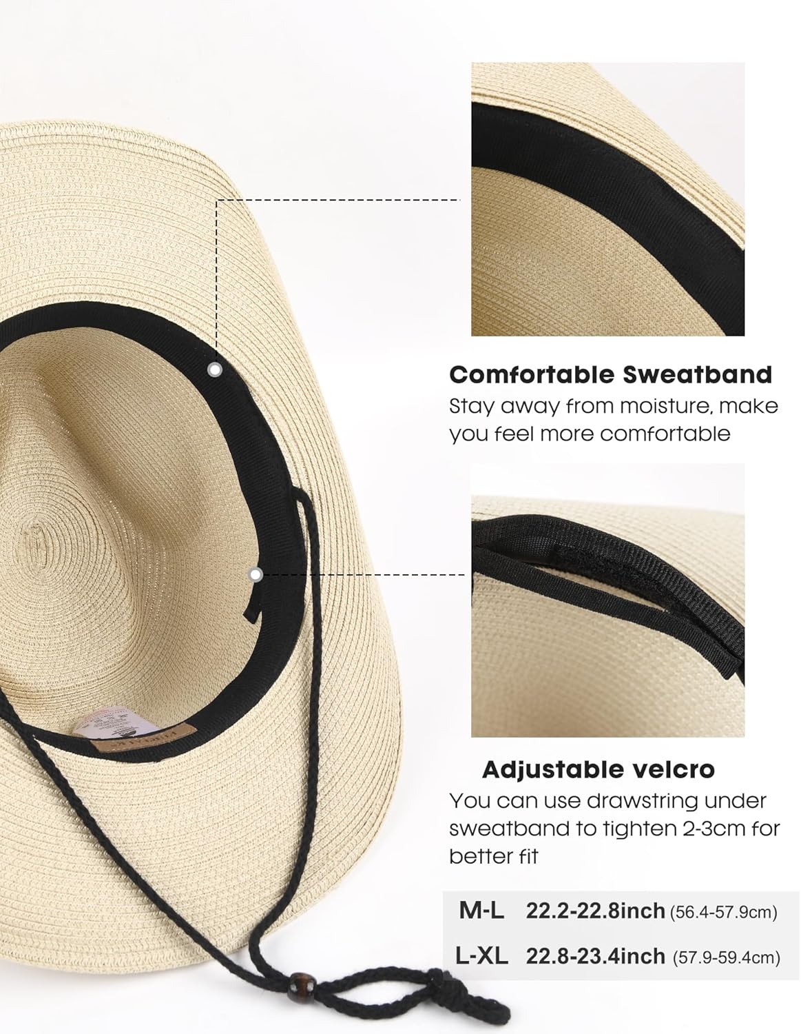 FURTALK Straw Cowboy Sun Hats for Women Men Western Cowgirl Hats with Wind Lanyard UPF 80+ Beach Hat