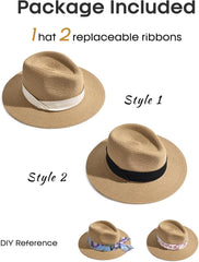 FURTALK Panama Hat Sun Hats for Women Men Wide Brim Fedora Straw Beach Hat UV UPF 80+