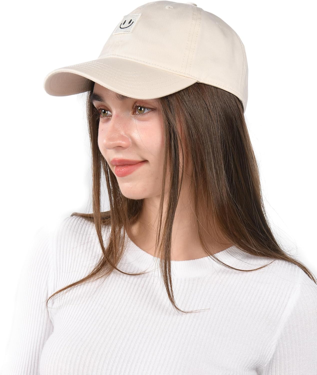 FURTALK Smile Face Baseball Cap for Women Men Adjustable Unstructured Washed Low Profile Baseball Hat