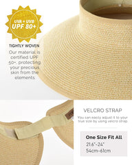 FURTALK Sun Hats for Women Wide Brim Beach Hat Straw Visor Ponytail Summer UV Packable Foldable Beach Vacation Essentials