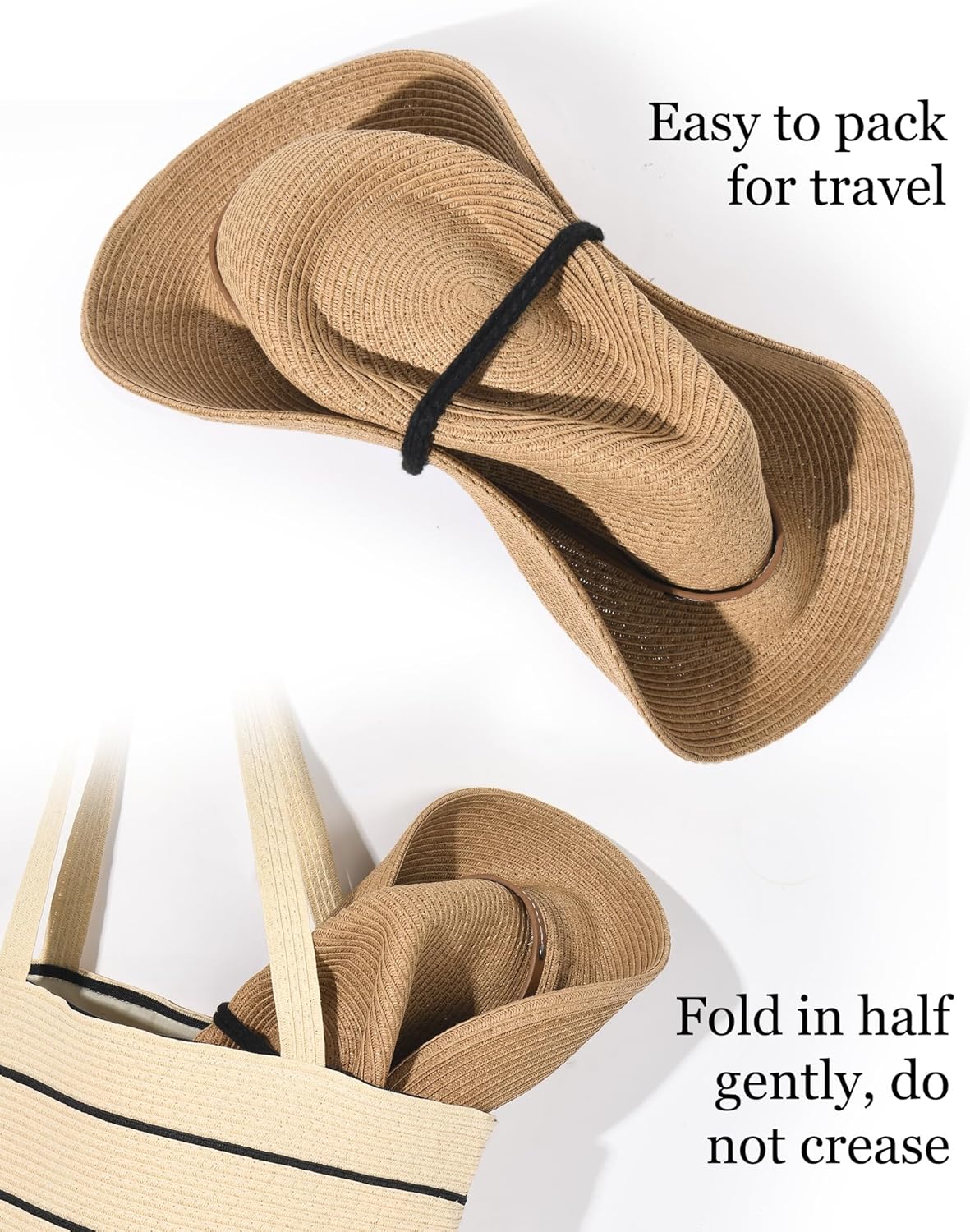 FURTALK Straw Cowboy Sun Hats for Women Men Western Cowgirl Hats with Wind Lanyard UPF 80+ Beach Hat