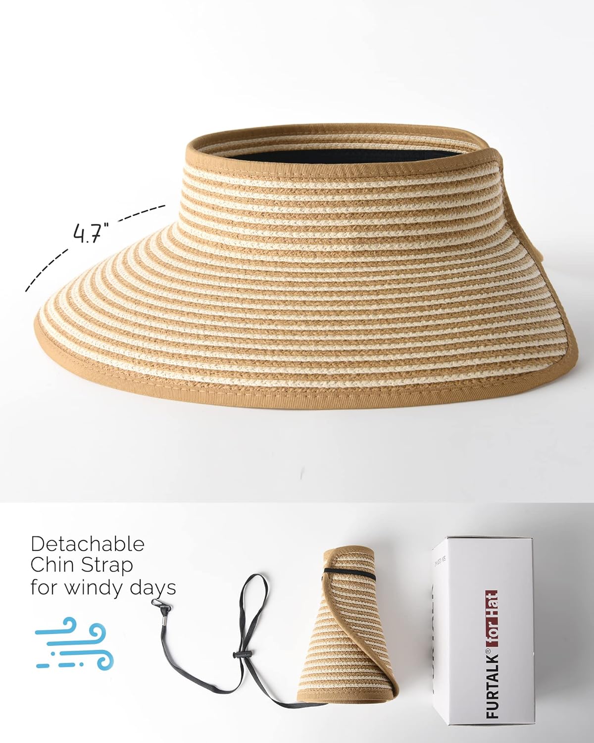FURTALK Sun Hats for Women Wide Brim Beach Hat Straw Visor Ponytail Summer UV Packable Foldable Beach Vacation Essentials