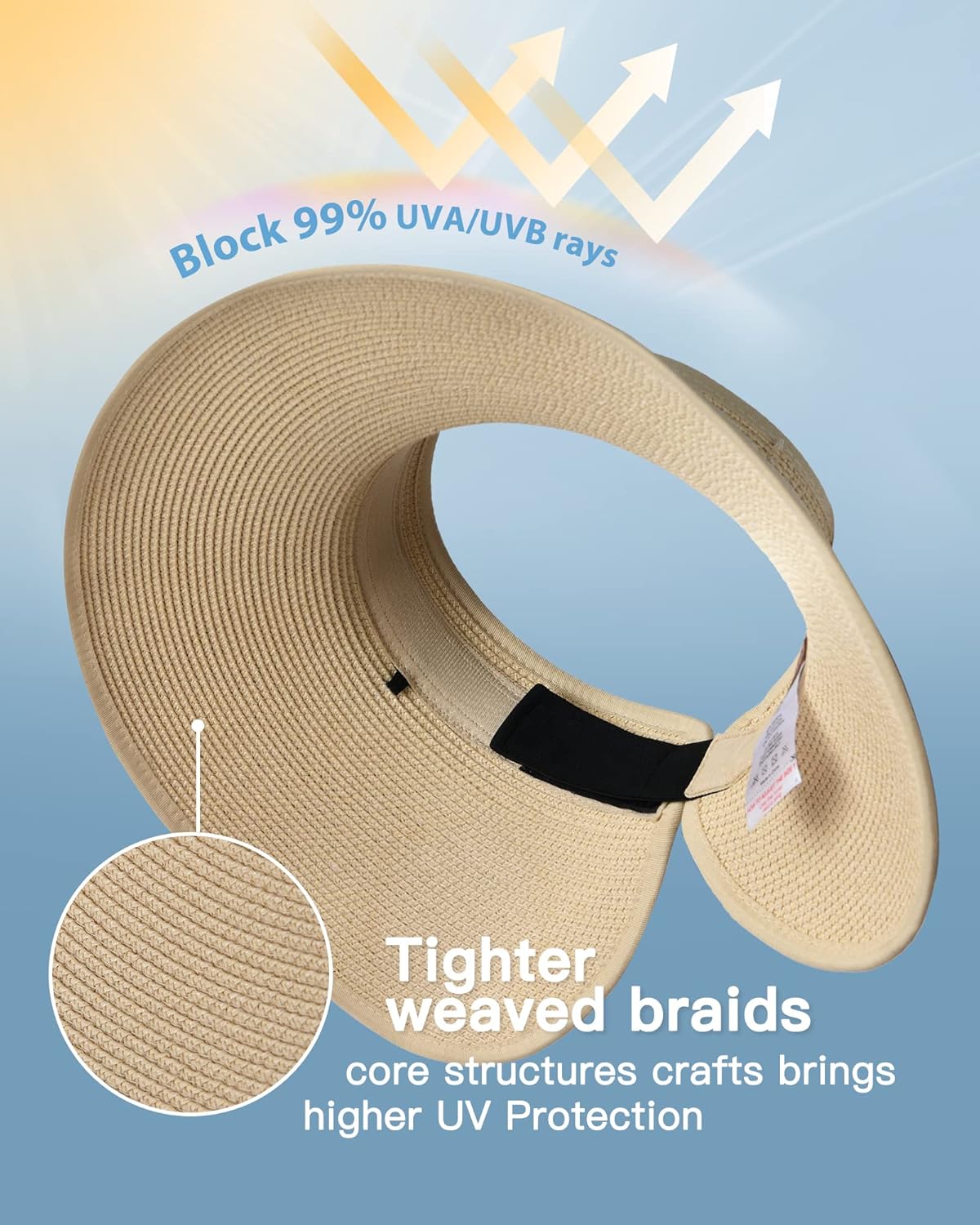 FURTALK Sun Hats for Women Wide Brim Beach Hat Straw Visor Ponytail Summer UV Packable Foldable Beach Vacation Essentials