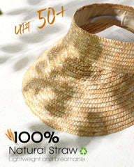 FURTALK Womens Straw Sun Visor Hats Wide Brim UV Protection Summer Beach Hat Roll Up Ponytail Travel Sun Hat