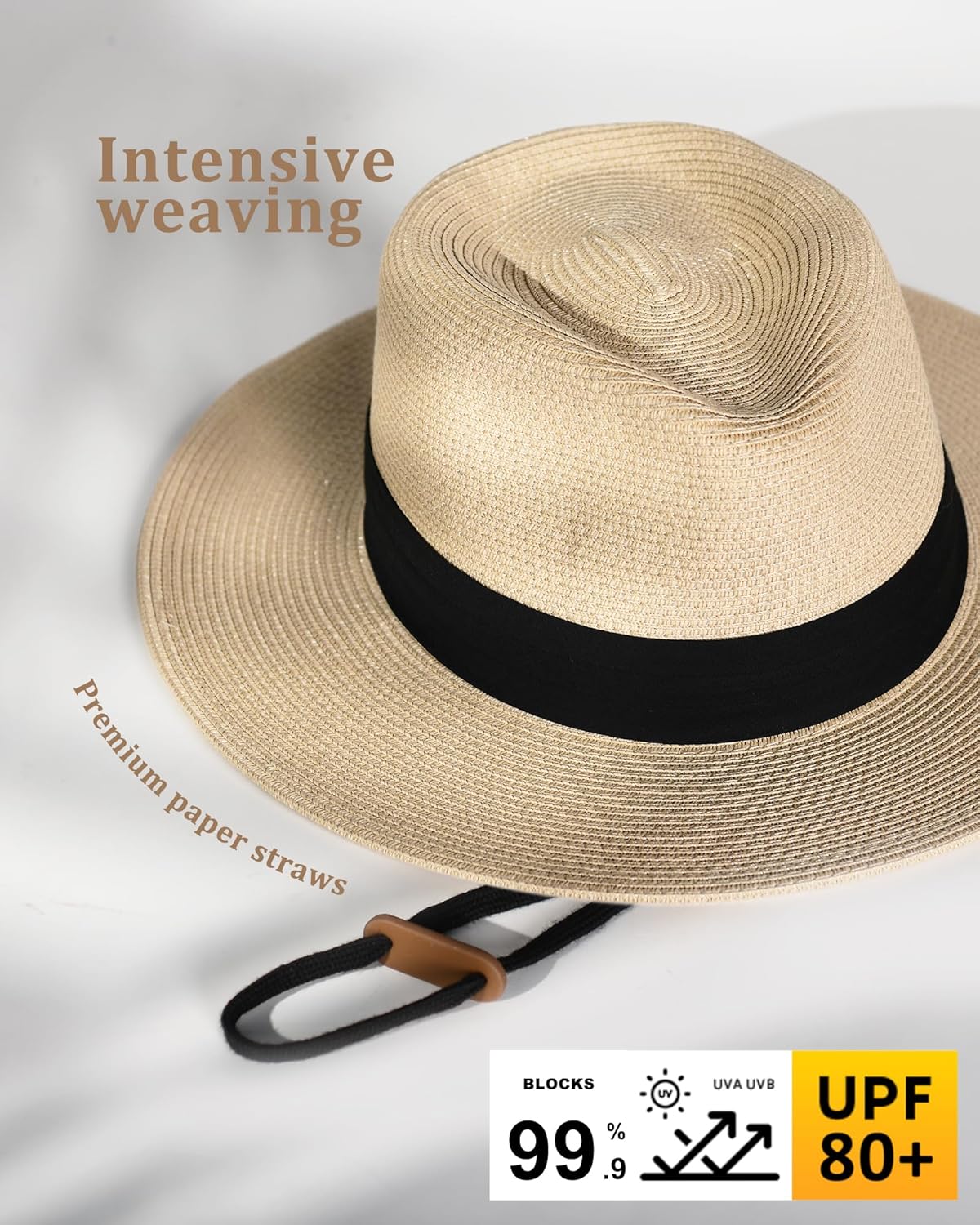 FURTALK Panama Hat Sun Hats for Women Men Wide Brim Fedora Straw Beach Hat UV UPF 80+
