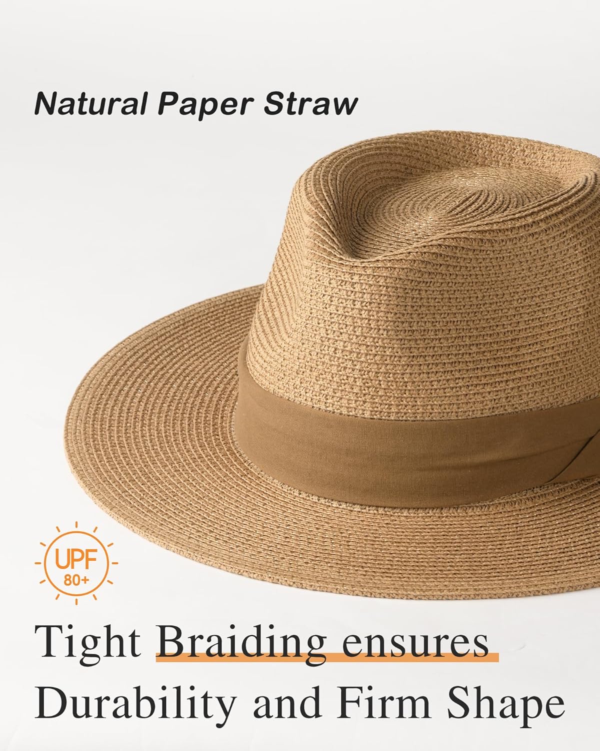 FURTALK Panama Hat Sun Hats for Women Men Wide Brim Fedora Straw Beach Hat UV UPF 80+