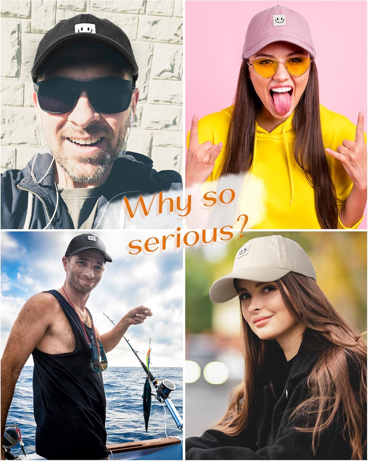 FURTALK Smile Face Baseball Cap for Women Men Adjustable Unstructured Washed Low Profile Baseball Hat