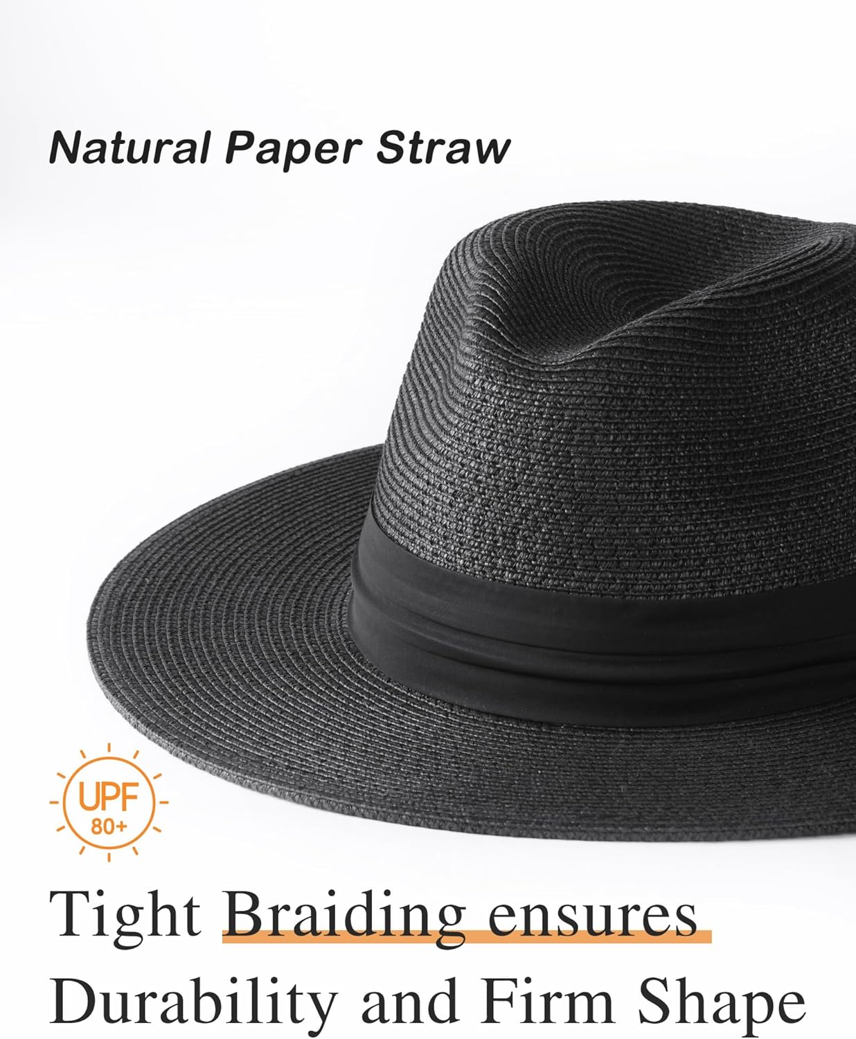 FURTALK Panama Hat Sun Hats for Women Men Wide Brim Fedora Straw Beach Hat UV UPF 80+