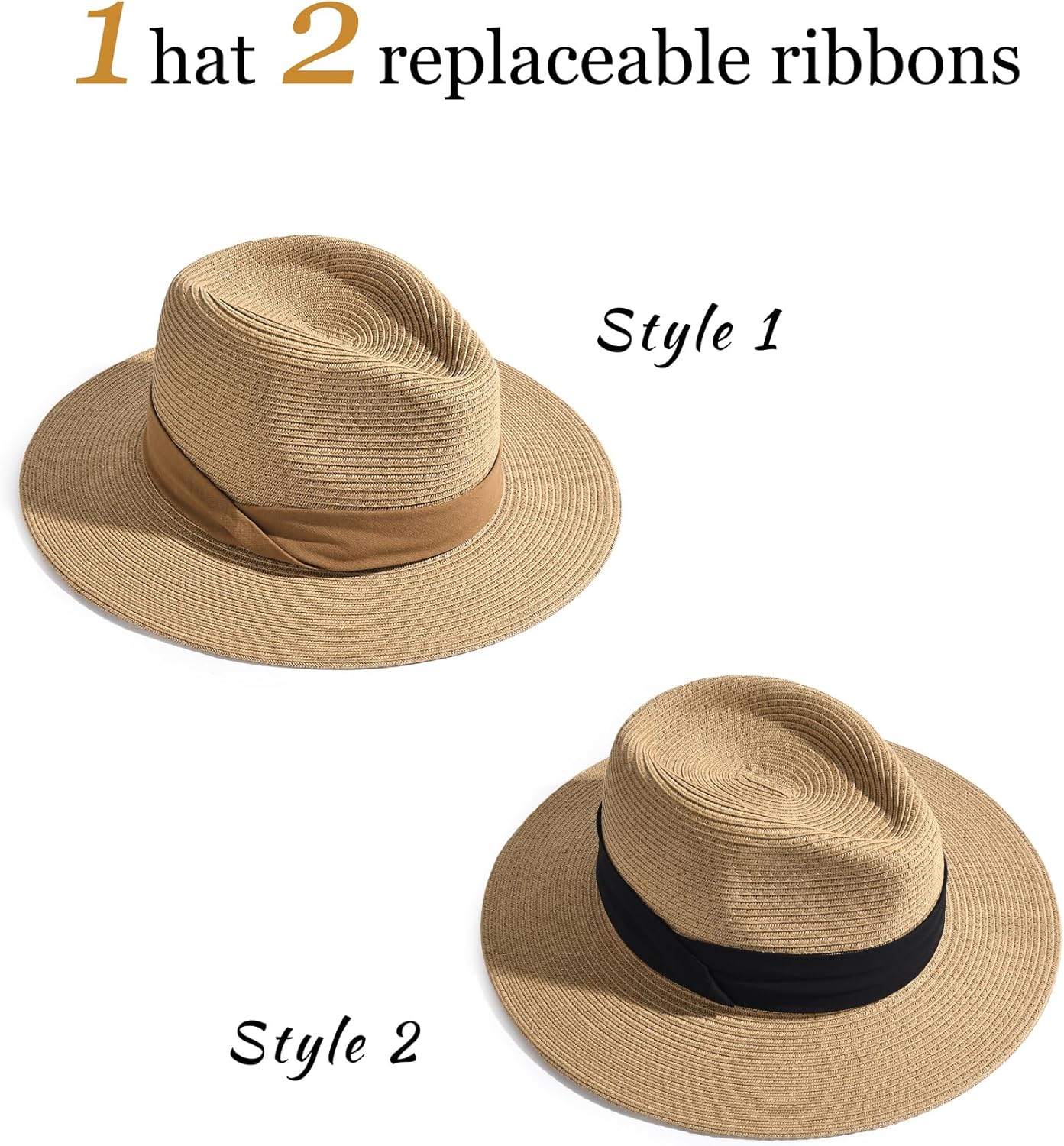 FURTALK Panama Hat Sun Hats for Women Men Wide Brim Fedora Straw Beach Hat UV UPF 80+