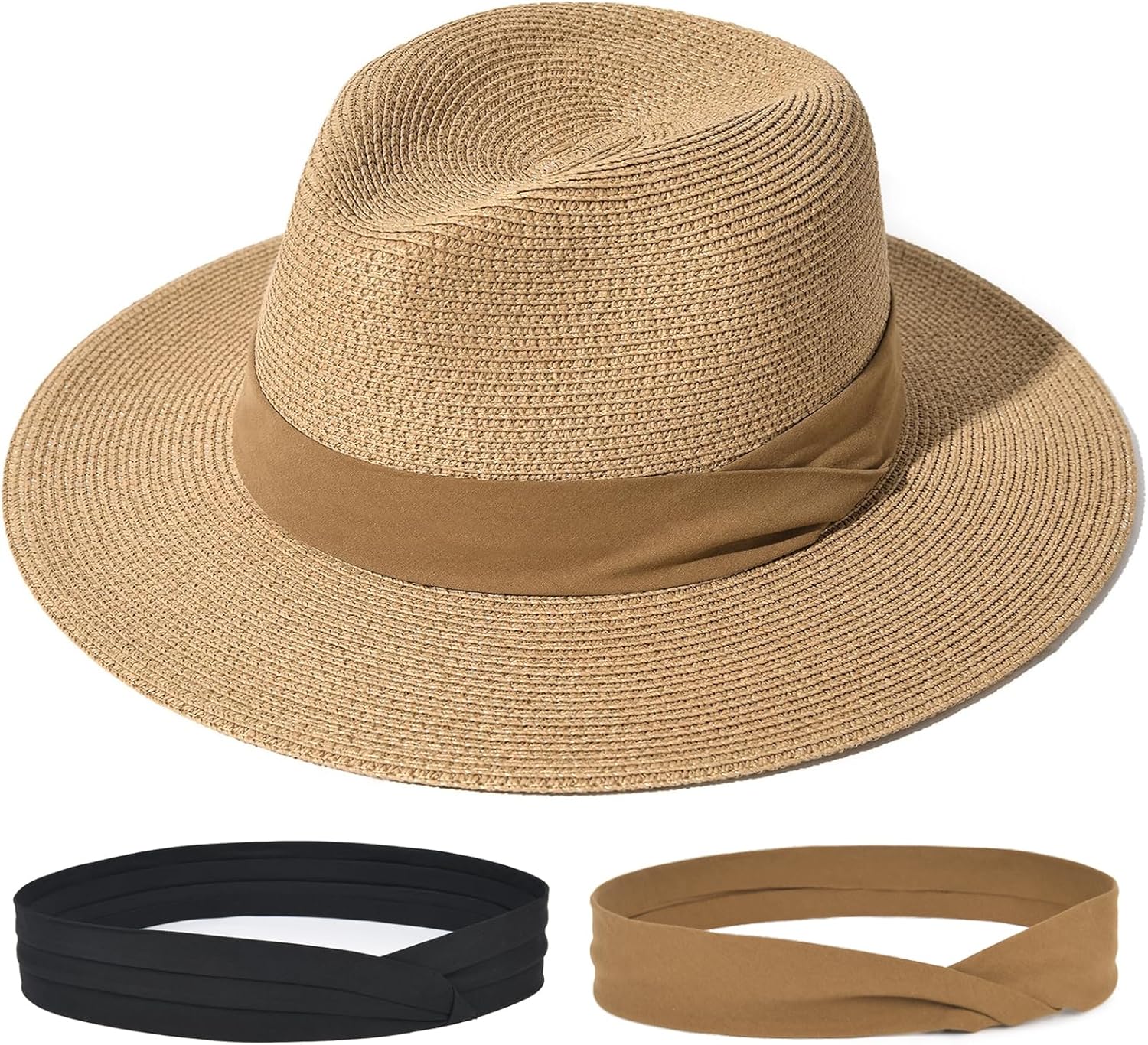 FURTALK Panama Hat Sun Hats for Women Men Wide Brim Fedora Straw Beach Hat UV UPF 80+