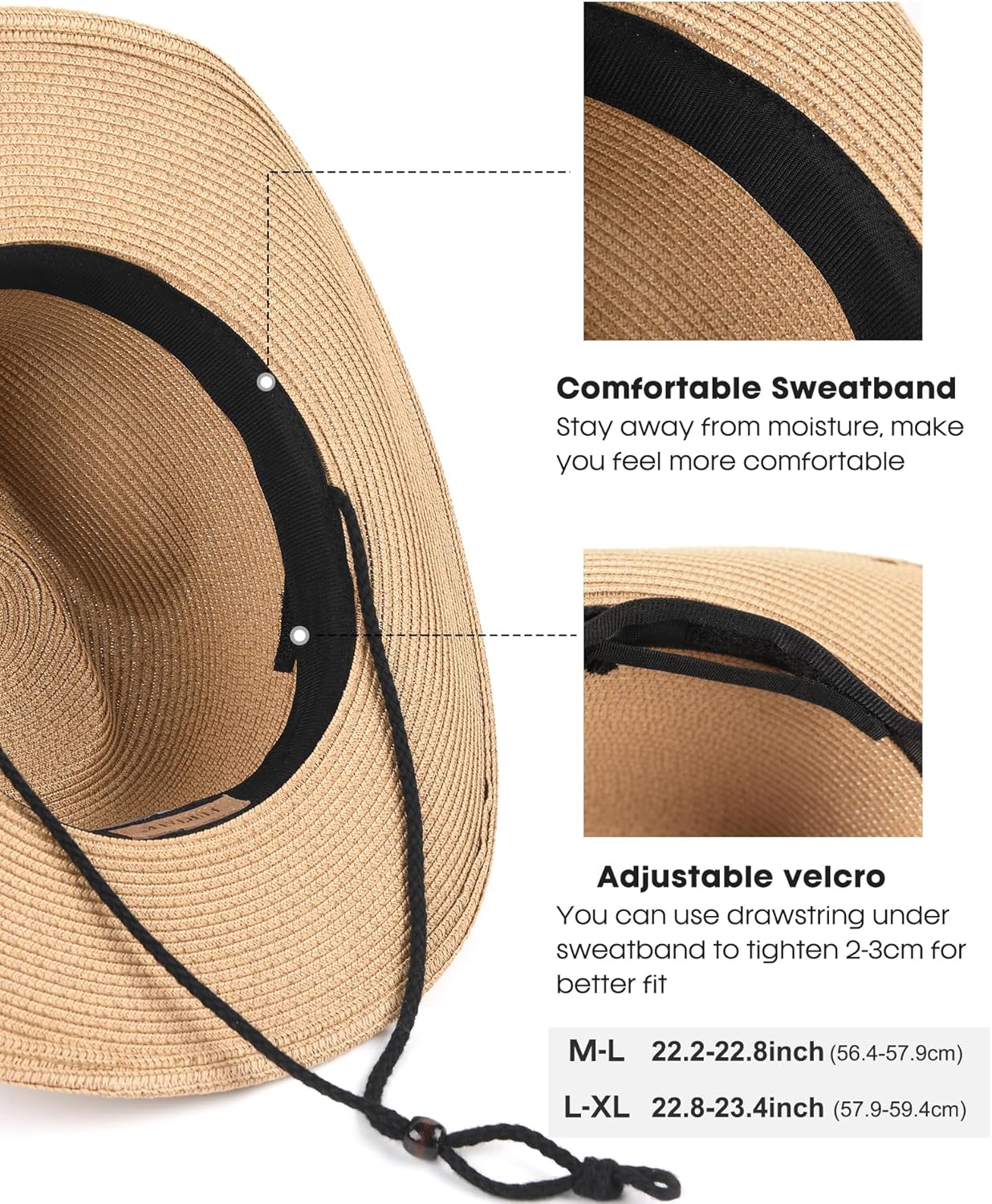 FURTALK Straw Cowboy Sun Hats for Women Men Western Cowgirl Hats with Wind Lanyard UPF 80+ Beach Hat