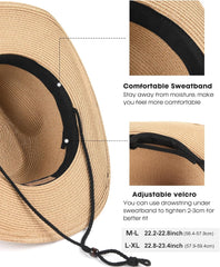 FURTALK Straw Cowboy Sun Hats for Women Men Western Cowgirl Hats with Wind Lanyard UPF 80+ Beach Hat