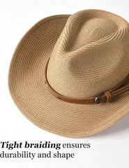 FURTALK Straw Cowboy Sun Hats for Women Men Western Cowgirl Hats with Wind Lanyard UPF 80+ Beach Hat
