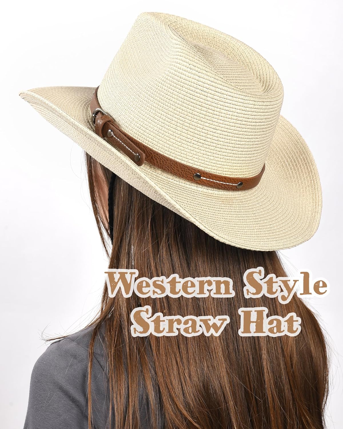 FURTALK Straw Cowboy Sun Hats for Women Men Western Cowgirl Hats with Wind Lanyard UPF 80+ Beach Hat